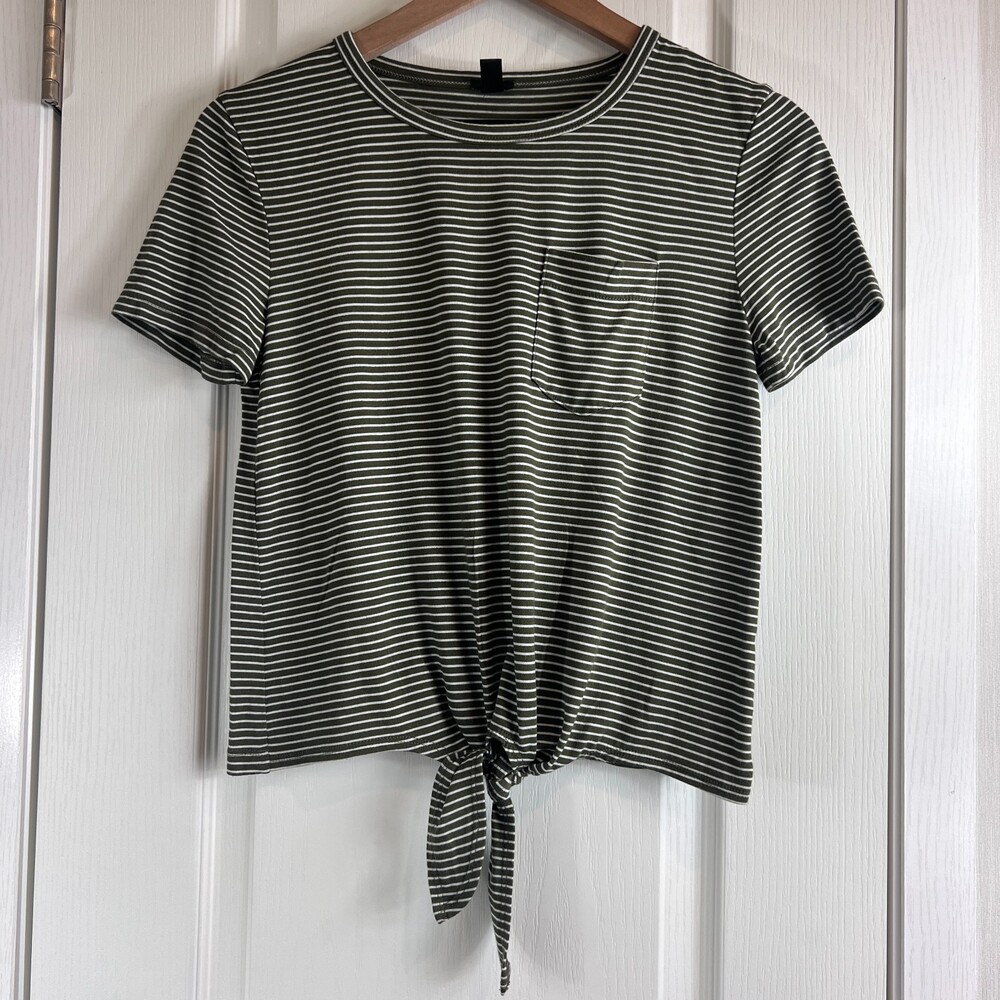 J Crew Women's Knotted Stripe Pocket Tee Green White Modal Polyester Size S